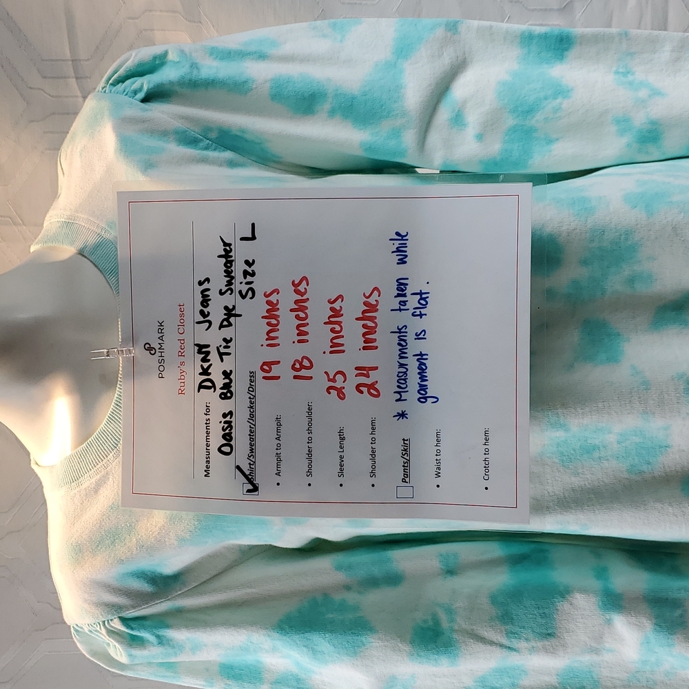 DKNY Jean's Oasis Aqua blue Tie Dye Long sleeve Sweater size Large - Picture 9 of 9